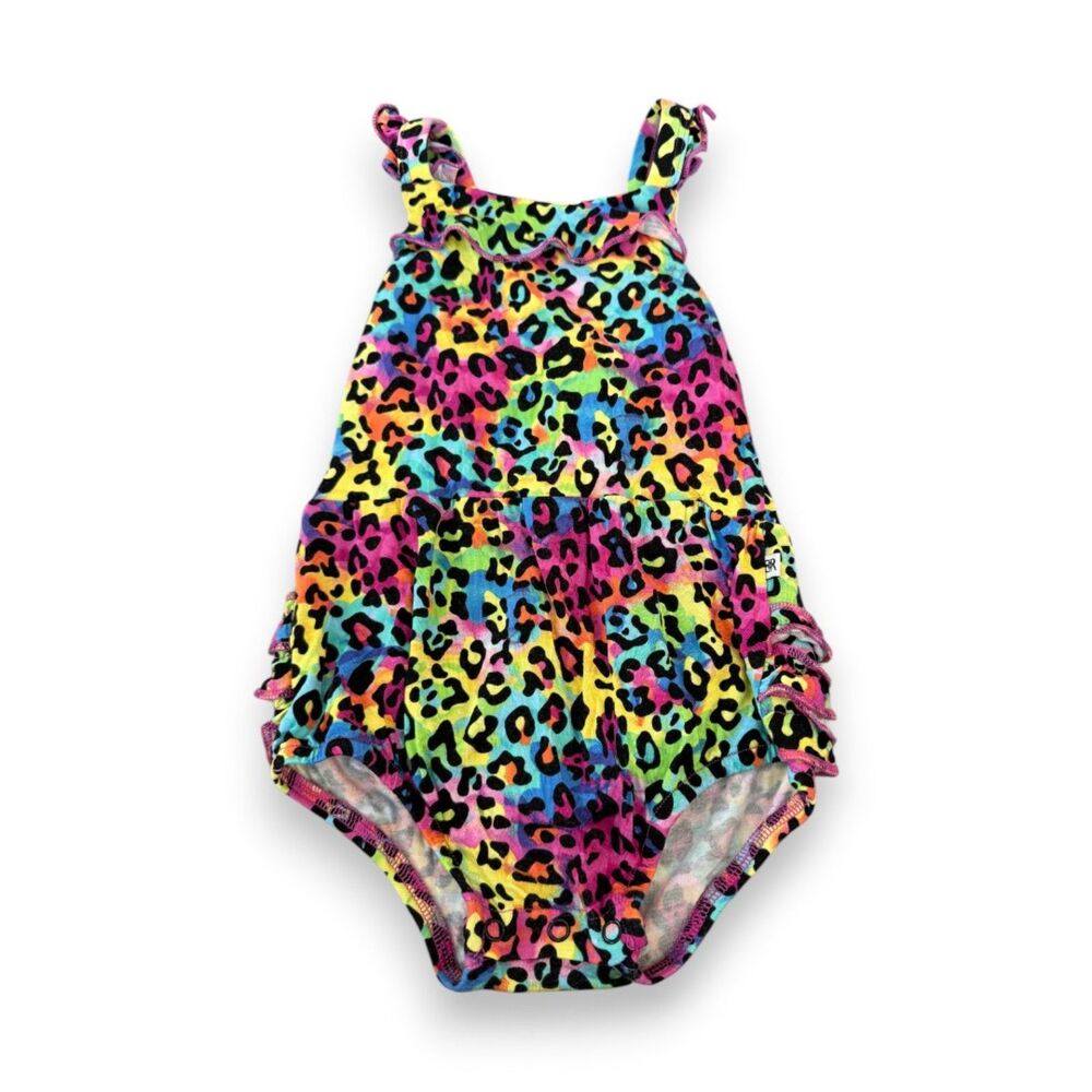 Bums and Roses Roarin Rainbow Bamboo Bubble Romper 12-18 Months VGUC